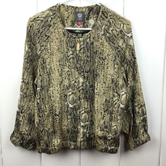 Vince Camuto Tan Black Snakeskin Zip Bomber - M - Picture 1 of 10